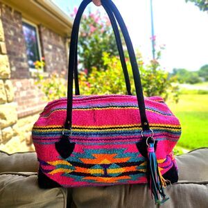 Southwestern-style Cantina Weekender Bag "rug bag" Pink Aztec Stripes Rodeo Boho
